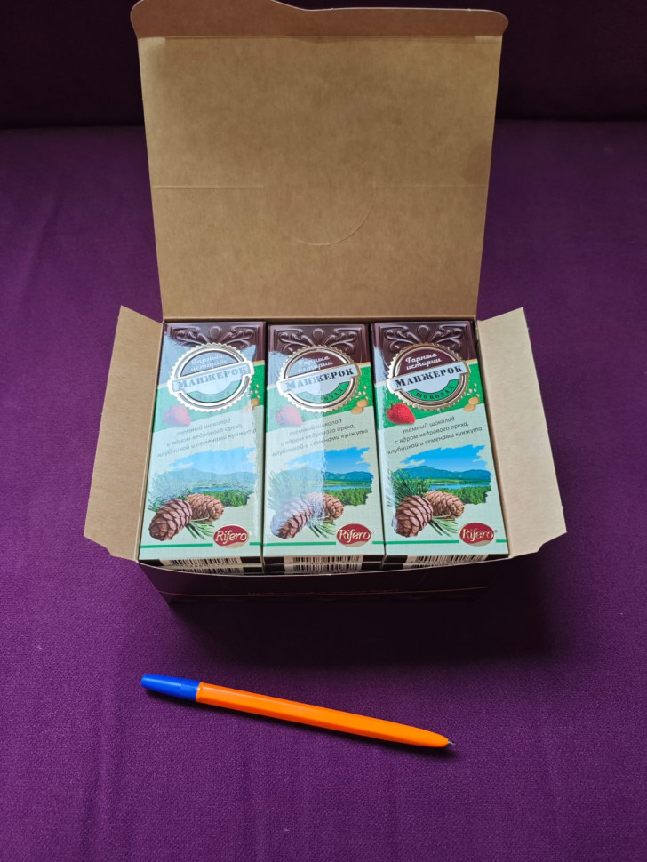   Риф и Ко Шоколадная плитка «Манжерок»(кедровые орехи, клубника, кунжут)  (блок 18шт по 55г)    в Новокузнецке
