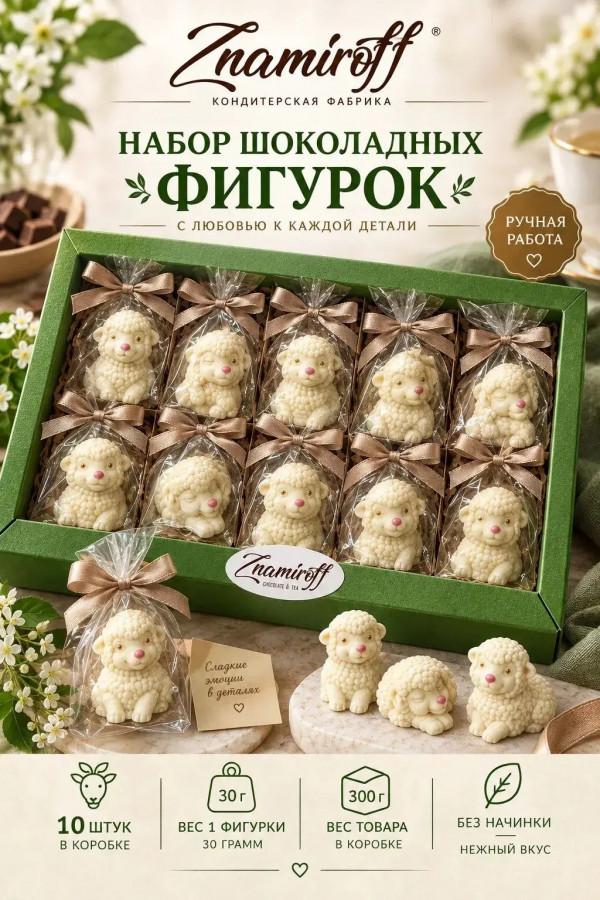 №1 Фигурный шоколад набор Овечки из белого шоколада(10шт по 30г) в Новокузнецке